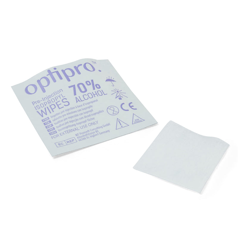 OptiPro isopropyl wipes with 70% alcohol | 100 pieces individually packed | Cleaning wipes | Disposable pre-injection wipes | Disinfectant wipes | easy to tear packaging | All-purpose wipes