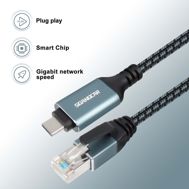 USB C to Ethernet Cable,2 Feet Type C to Gigabit Ethernet Cable,USB C to RJ45 Cable Compatible Thunderbolt 3/4,Directly Connected to Smartphone, Laptop, PC, Switch, Router, Modem 2 FT