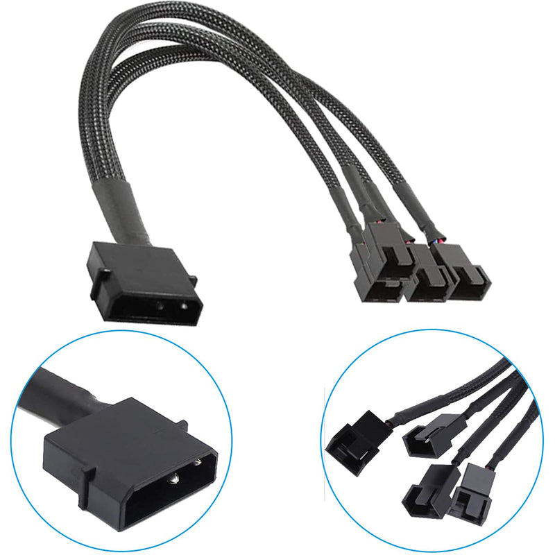 Molex Plug Fan Cable, 4-Pin Case Fan Power Cable (without PWM Function), Pack of 5 4 Pin LP4 to 4 x 3-Pin / 4-Pin Male Sleeve Power Supply Cable 30 cm