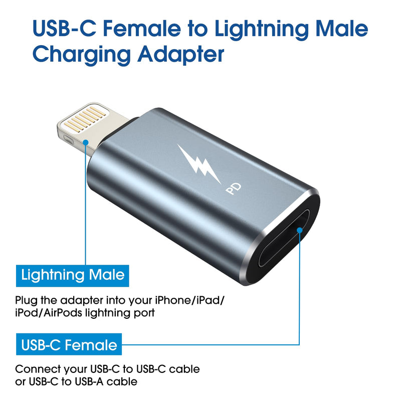 amFilm TechMatte USB-C to Lightning Adapter, 27W PD Fast Charging, Compatible with iPhone 14/13/12/11 Pro Max Mini/X/XR/XS/SE/8/7/6/iPad/iPod/AirPods , with anti-lost rope