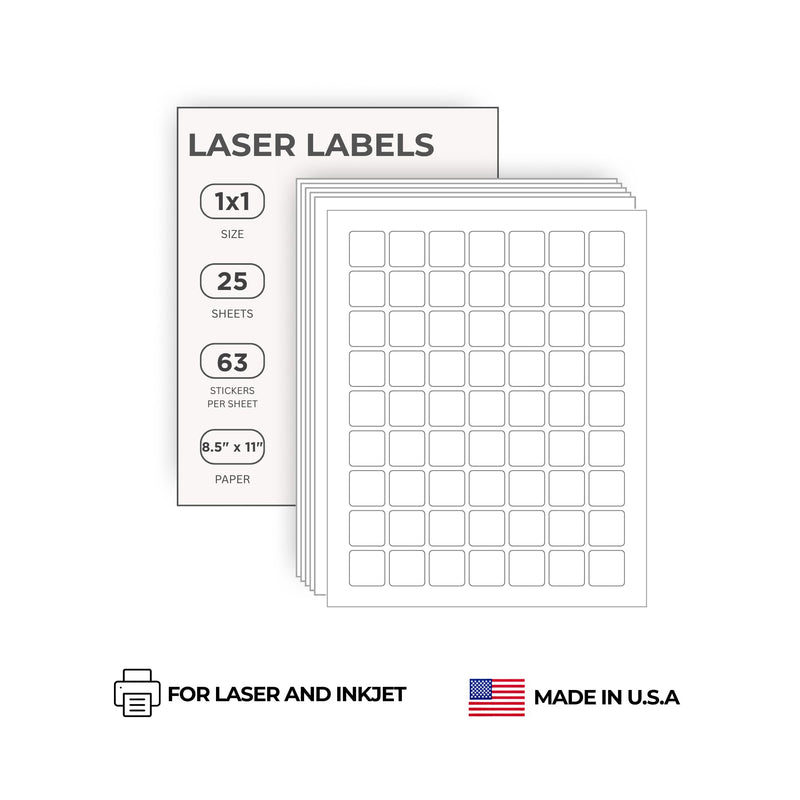ChromaLabel 1 x 1 Inch Printable Labels, White Custom Stickers, Printable Sticker Paper, Permanent Adhesive Label Sheets - 63 Label Sticker per Sheet 1" x 1" 25 Sheets
