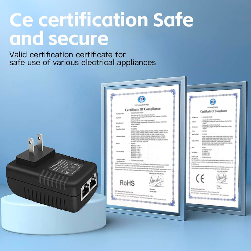 POE Injector 24V 1A 24W with Wall Plug IEEE 802.3af Compliant 10/100Mbps, 2 Ports Passive Power Up to 100 Meters (325 Feet) Over Ethernet Power Supply for IP Cameras Mobile WLAN AP