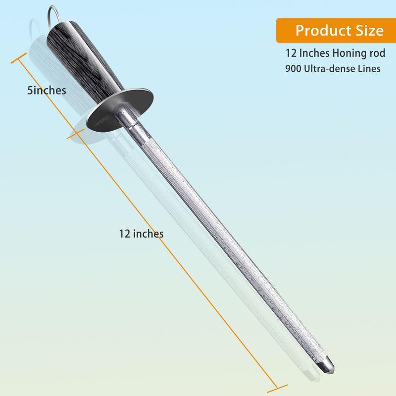 【𝐂𝐨𝐦𝐦𝐞𝐫𝐜𝐢𝐚𝐥 𝐆𝐫𝐚𝐝𝐞】Honing Rod,12" Knife Sharpener Rod Knife Sharpening Steel Rod Adopt 66HRC Hard Alloy Steel Material With Rosewood handle for Knives 12’