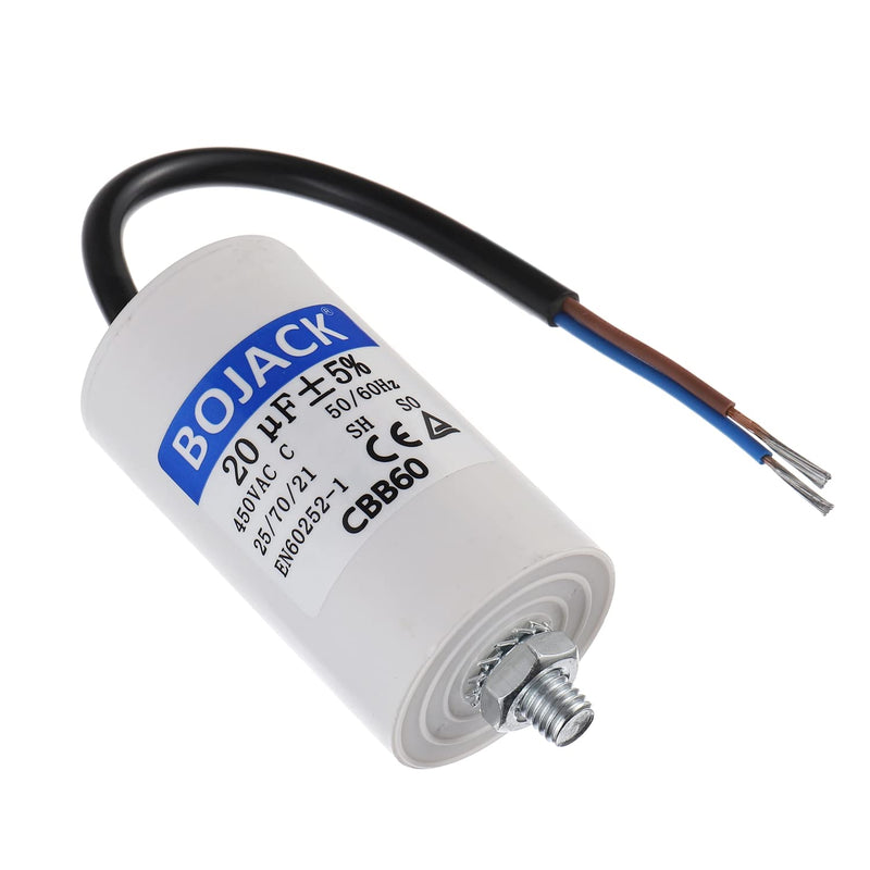 BOJACK 20uF 450V motor running capacitor 40x73mm starting capacitor Motor starting capacitor with capacitor with lead wire M8 with nut Suitable for most motors.