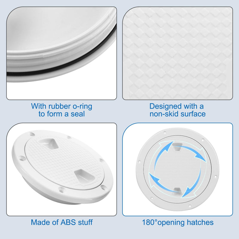 YaeMarine 2-Pack 4" 6" Boat Deck Cover Marine Inspection Hatch Deck Plate Access & Lid Round Non-Slip 6 Inch White
