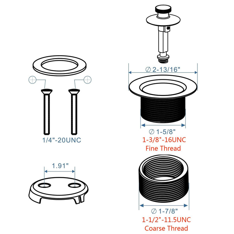 Black tub Drain Lift &Turn Tub Trim Set with Two-Hole Overflow Faceplate Conversion Kit Assembly, Hidrop Bathtub Drain Replacement Trim Kit and Universal Fine/Coarse Thread, Matte Black