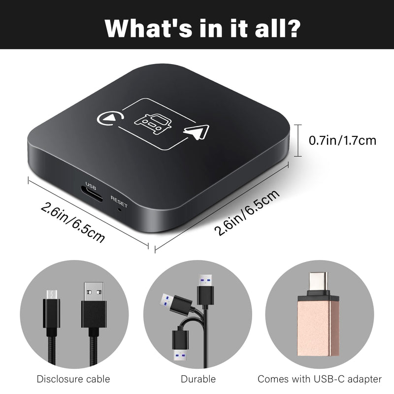 Carplay Wireless Adapter 2 IN 1 Apple Carplay/Android Auto Plug&Play USB Converter Carplay Dongle BT Transmitter/Aux Compatible All Car Models Smart Carplay Box Support iPhone 6+/iOS 10+/Android 11.0+