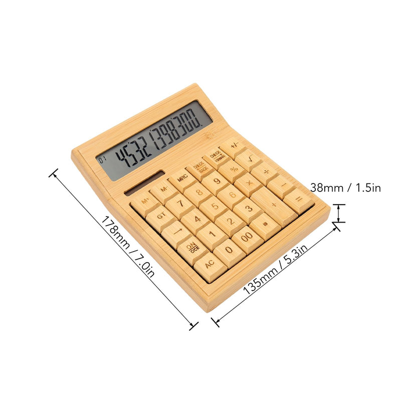Zopsc Bamboo Calculator, Wooden Solar Calculators with 12 Bit Digital LCD Screen, Basic Standard Function Desk Calculators with 29 Big Buttons for Office Home School Store