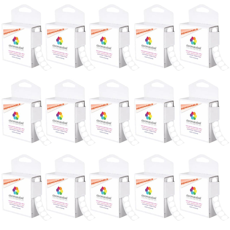 ChromaLabel 1/2 Inch Circle Sticker Labels, Color Coding Labels, Removable Colored Dot Stickers, 1000 Sticky Dots per Dispenser Box, White Stickers - Case of 15