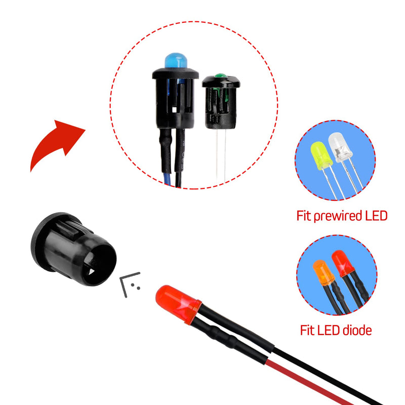 YIXISI 100 pieces 3/5/8/10 mm LED plastic clip holder, plastic diode holder, plastic diode holder clip, black 3/5/8/10 mm - 100 pieces