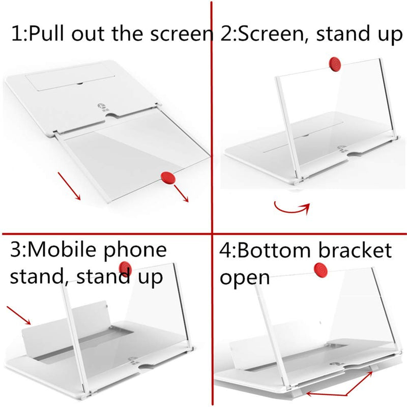 12'' 3D Screen Magnifier for Cell Phone, HD Amplifier Projector Magnifing Screen Enlarger for Movies, Videos, and Gaming with Foldable Stand Compatible with All Smartphones