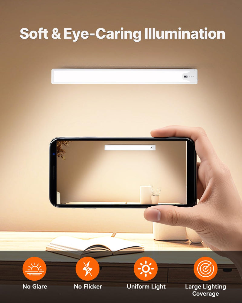 16 Inch Under Cabinet Light, Hand Wave Sensor 83 LED Indoor Cabinet Lighting, USB Rechargeable Cordless Closet Light, Stepless Dimming Under Counter Light for Kitchen, Shelves, Bedroom, 2 Pack 16 inch White Light-Hand Wave