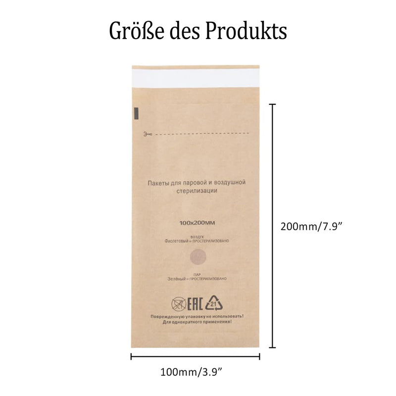 100 x 200 mm Sterilisation Bags, 100 Pieces Self-Adhesive Nail Device Cleaning Bags for Cosmetics and Nail Devices, Steriliser Accessories, Sterilisation Bag 100*200MM brown