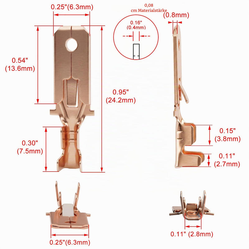 Heschen 100 x 1/4" Spade Quick Connector Crimp Connectors Non Insulated