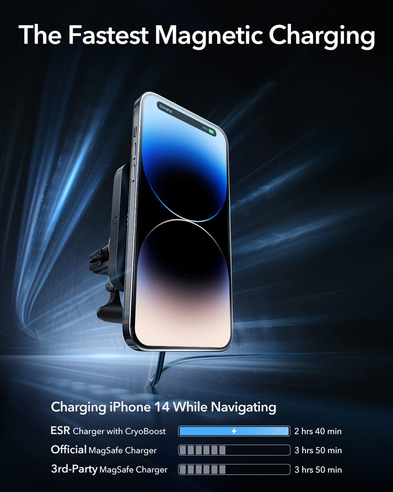 ESR for MagSafe Car Mount Charger with CryoBoost, Magnetic Wireless Car Charger, for MagSafe Car Charging, for iPhone 17/16/15/14/13/12, S25, Fast Phone Cooling Charging Set,36W QC 3.0 Adapter Upgraded Car Charger Set