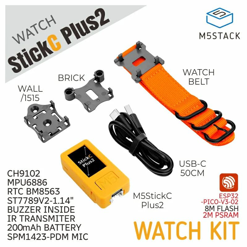 M5Stack M5StickC PLUS2 ESP32 Mini IoT Development Kit (includes Watch & Wall mounting Accessories), Yellow