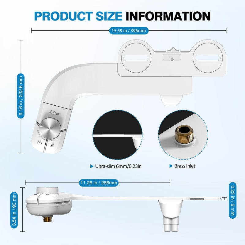 Non-Electric Bidet Attachment for Toilet, Ultra Slim Self-Cleaning Retractable Dual Nozzles for Rear & Feminine Wash, Adjustable Water Pressure,Stainless Steel Inlet
