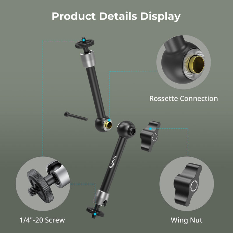 SmallRig 9.8-inch Magic Arm 2-Pack, Adjustable Articulating Friction Arm Mount with 1/4"-20 Thread Screw, for Camera Monitor/LED Light Setup, 5317