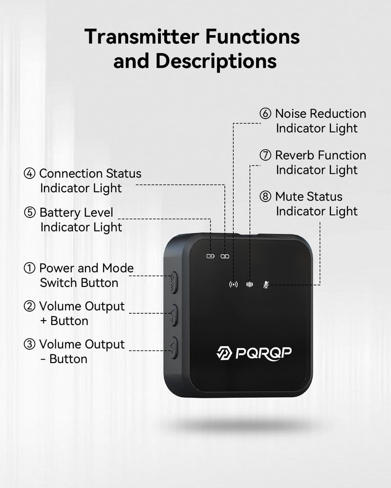PQRQP 3 in 1 Microphone for iPhone/Android/Camera, Wireless Microphones, 328ft Transmission, 18H Battery Life, Mini Microphone for Record Interview, Vlogs, YouTube, Tiktok Ebony Black