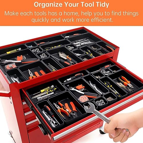 91 Pack Tool Box Organizer Tool Tray Dividers, Toolbox Drawer Organizers Storage Trays for Rolling Tool Chest, Work Bench Cabinet Bins, Parts Screw Nut Bolt Small Tools Organization - Black & Orange