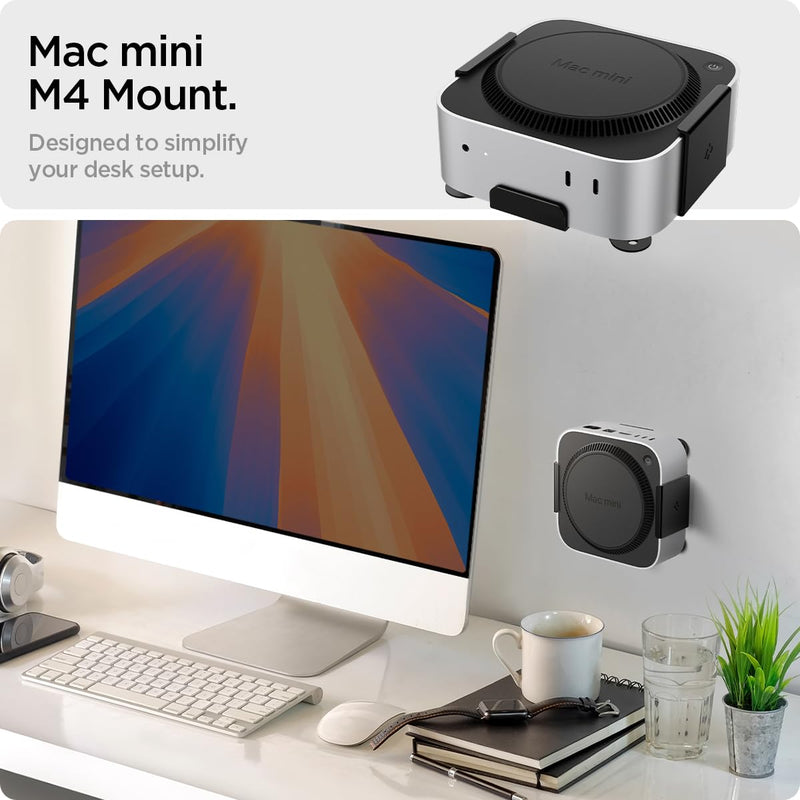 Spigen Mount Designed for Mac mini M4/M4 Pro (2024) VESA Anti-Scratch Behind Monitor, Under The Desk, Wall Stand VESA Hole Strong Adhesive LD205 - Black AMP09226