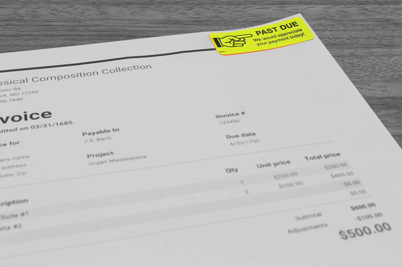 ChromaLabel 1 x 2.25 Inch Accounts Receivable Labels Collections Late Invoice Stickers, 250 Stickers per Dispenser Box, Yellow, Imprinted: Past Due 1" x 2.25"