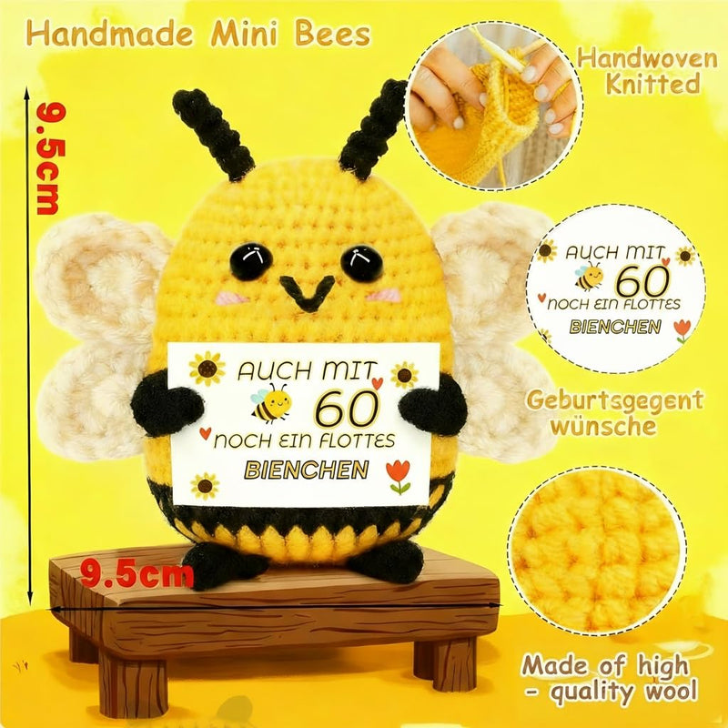 Johiux 60th Birthday Woman Man LED Bottle Light 60th Birthday Gift with Positive Potato Bee, Pocket Hug Positive Lucky Charm Bee Birthday Card Funny Money Gifts 60 Years Old