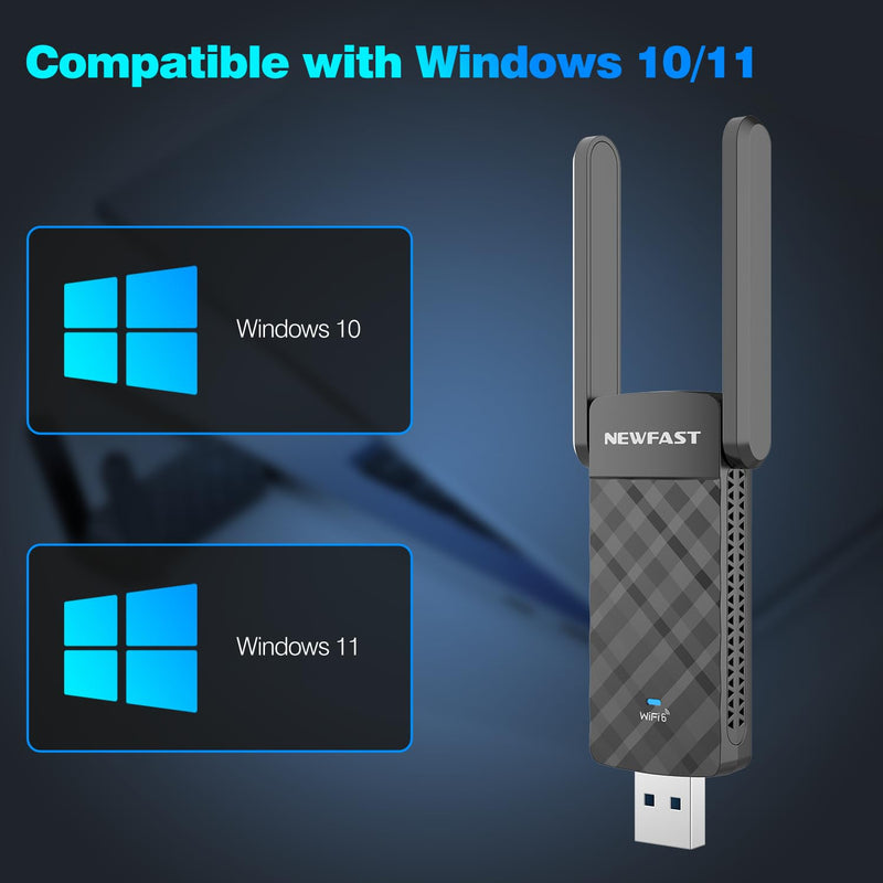 NEWFAST USB WiFi 6 Adapter U352, AX1800 Wireless Network Adapter for Desktop PC Laptop, USB 3.0 WiFi with Dual Band High Gain Antennas, MU-MIMO, WPA3, WiFi Dongle for Windows 11/10