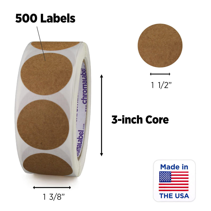 ChromaLabel 1.50 Inch Kraft Dot Labels, 500 Roll 1-1/2" Diameter