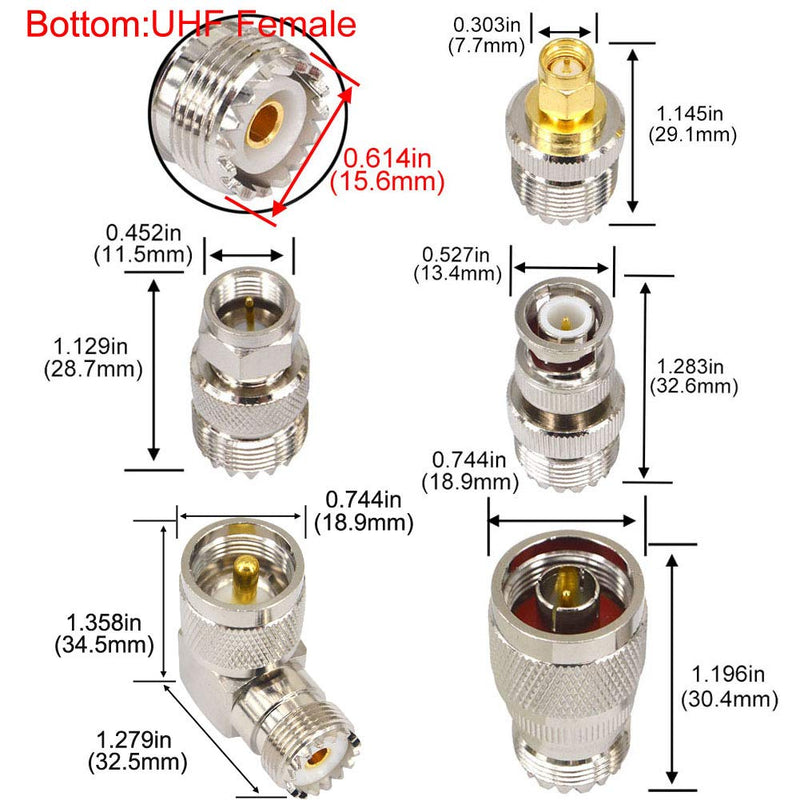 Boobrie 20PCS RF Coaxial Connector Kit UHF Adapter Set UHF Connector Kit SO239 PL259 UHF to SMA/UHF to BNC/UHF to N/UHF to F Adapter Female to Female Coaxial Connector Male to Female Coax Adapters