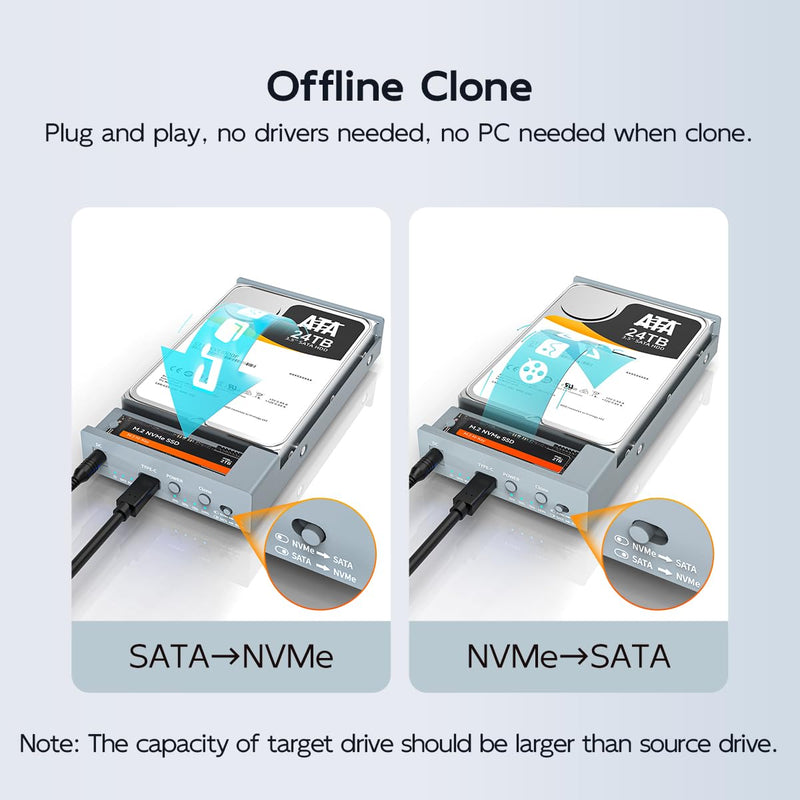 MAIWO USB C Docking Station for M.2 PCIe NVMe + 2.5 3.5 Inch SATA SSD/HDD with Offline Clone, Clone HDD to NVMe SSD, USB 3.2 GEN 2 10Gbps External Hard Drive Enclosure M.2 NVMe to 2.5/3.5” SATA Cloner