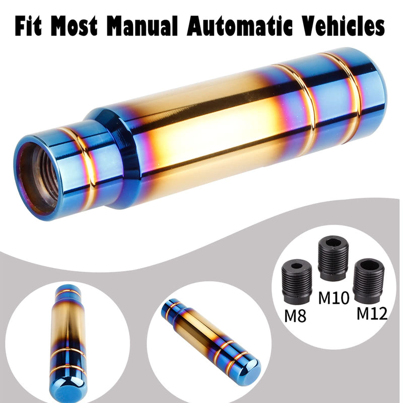 Aluminum Alloy Heavy Weighted Shifter Knob, 5" Auto Gear Shift Knob, Car Gear Lever Stick Shifter Handle,with 3 Threaded Adapters M8 M10 M12,Fit Most Automatic Manual Vehicle(Gold Plated) Gold plated