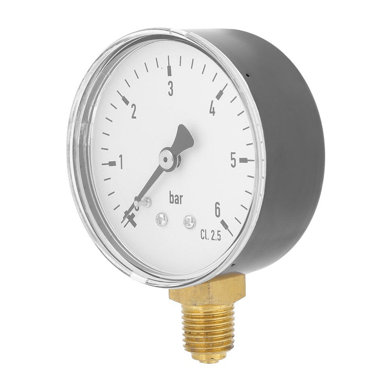 Mini pressure gauge for air, oil or water, 60mm pressure display with 1/4 inch NPT thread connection, 0-6 bar display range
