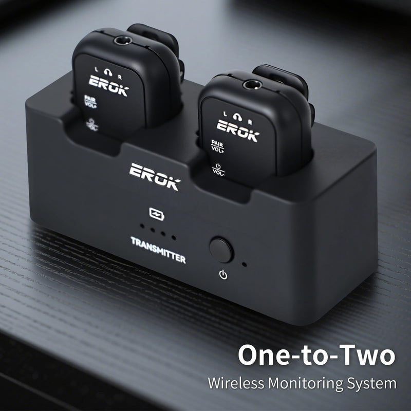EROK 2.4G Wireless in-Ear Monitor System,Stereo Low Latency,Transmitter with Charging Base & Auto-Pairing Receivers,One-to-More for Home Recording & Small Gigs(1*Set) 1*Set