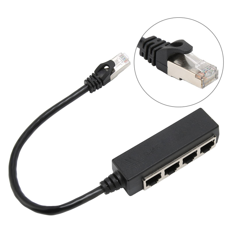Emoshayoga Ethernet Splitter 1 to 4 , RJ45 Splitter Adapter Black 8 Pins 4xRJ45 Net Port Expand Access for Laptop