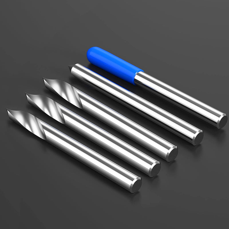 HUHAO Spiral 60 Degree V Groove Engraving Tool Flat Bottom CNC Router Bits 1/8 Inch Shank for Aluminum MDF Hard Wood Copper 5PCS 5PCS 60Degree 0.1mm Tip