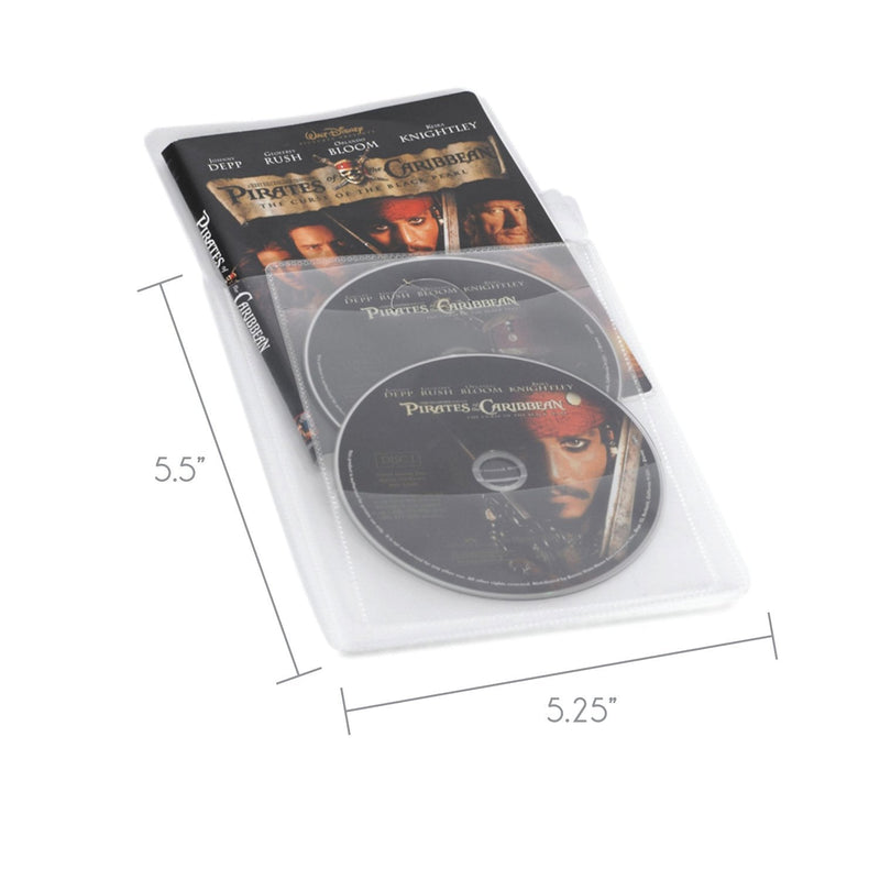 Atlantic 25 Pack Movie Sleeves - Clear Sleeve hold two discs each, Protects Discs Against Scratches and Dust Storage Sleeve Single