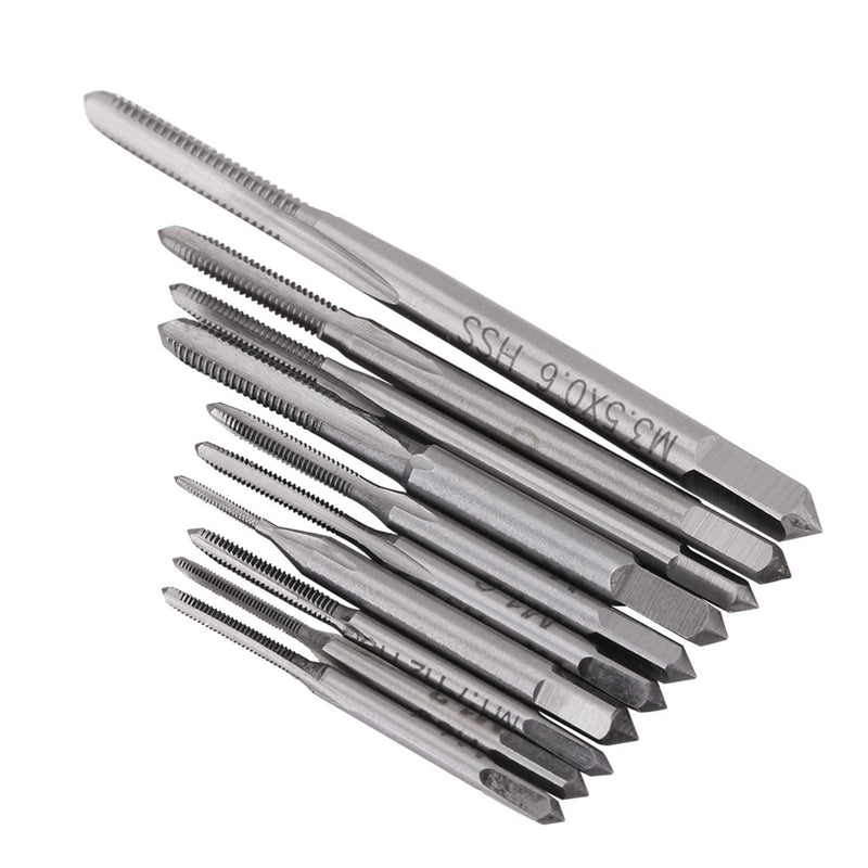 10 pieces tap set, thread cutting tool set, HSS metric straight pipe M1 M1.2 M1.4 M1.6 M1.7 M1.8 M2 M2.5 M3 M3.5 model making tap set