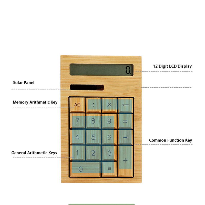 Wooden Solar Calculator, Wooden Desk Calculators with Digits, Basic Standard Function Desktop Calculator with Solar and Battery Dual Powered for Office Home School