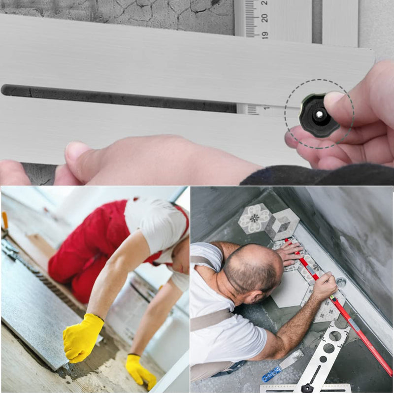 LYTIVAGEN Tile Angle Measuring Ruler Stainless Steel Adjustable Tile Hole Finder 25/40/45 mm Tile Tool Ruler Ceramic Tile Hole Punch Locator Ruler Ceramic Template Tool for Tilers Hole
