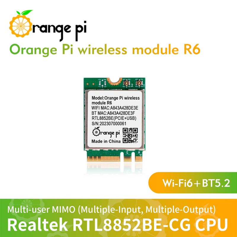 Orange Pi WiFi 6 Wireless Module R6, PCIe Network Card with Bluetooth 5.2, Wireless Adapter for Orange Pi 5 Plus