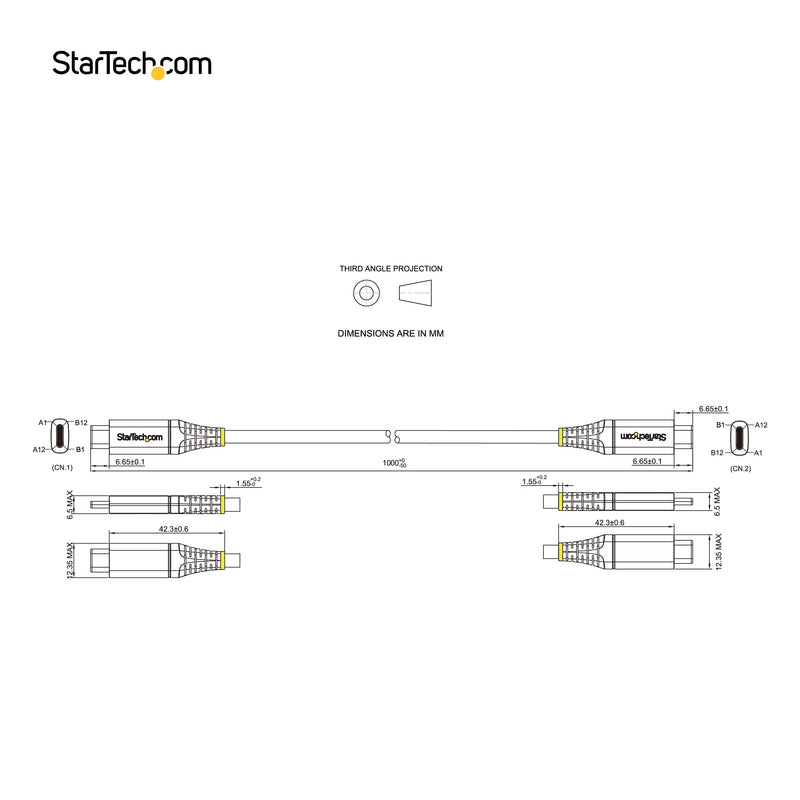 StarTech 3.3ft (1m) USB-C Cable, 10Gbps, 100W (5A) PD, 8K 60Hz / 4K 144Hz, USB-IF Certified, Thunderbolt Compatible 1m / 3ft