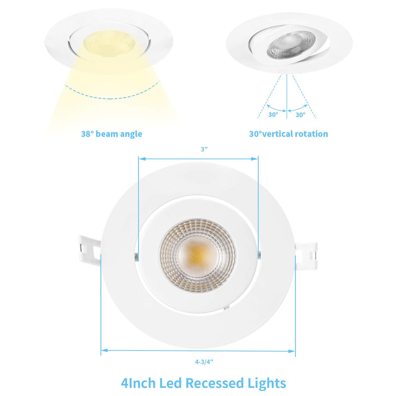 4 Inch Led Recessed lights ,Ultra-Thin Adjustable Eyeball Gimbal LED Recessed Lighting, with Junction Box 9 Watts,750lm, Dimmable geiling light ETL (2700K/3000K/3500K/4000K/5000K Option, 4pack) 2700K/3000K/3500K/4000K/5000K Option