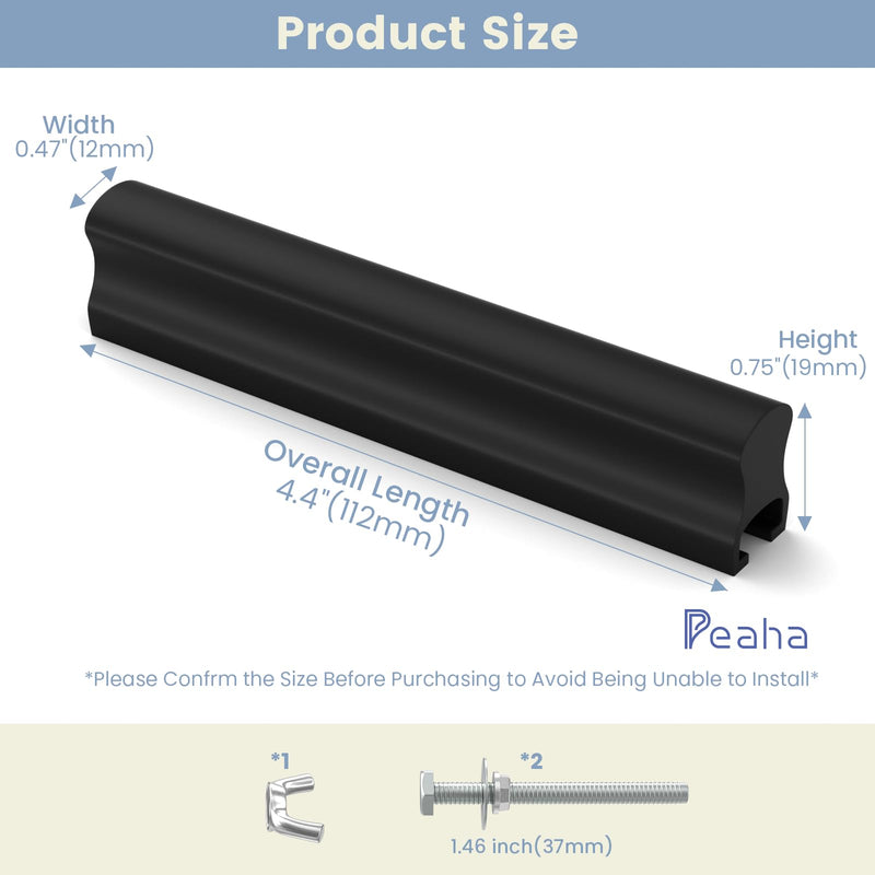 Peaha 10 Pack Adjustable Cabinet Drawer Pulls Overall Length 102mm(4inch) Matte Balck Drawer Handles Dresser Hardware for Cupboard 1"-4"(25mm-102mm) Black