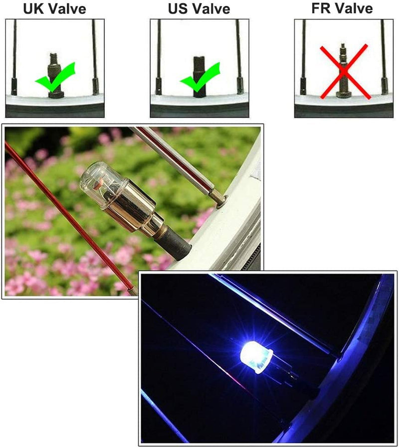 4 Pack LED Tire Valve Lights,Car Tires Bike Truck Golf Cart Wheel Assemblies Light up Air Neon Bicycle Motorcycle Tyre Valve Lights with 12 Extra Batteries (Colorful)