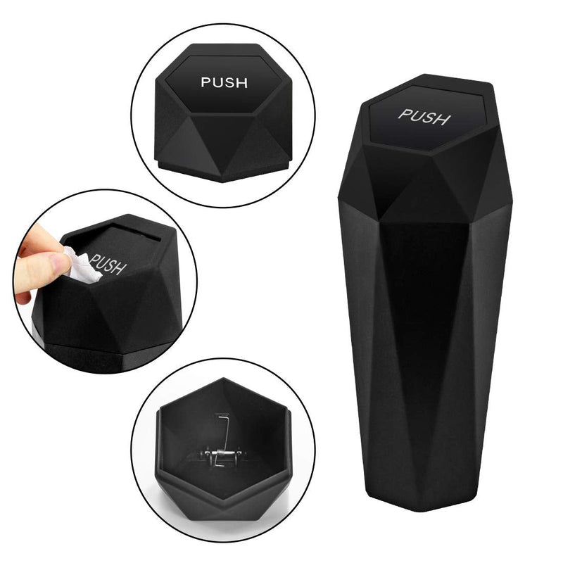 Trash Can with Lid New Car Dustbin Diamond Design, Leakproof Vehicle Trash, Mini Garbage Bin for Automotive, Home, Office, Kitchen, Bedroom, 2PCS (Black) 2pack Black 1