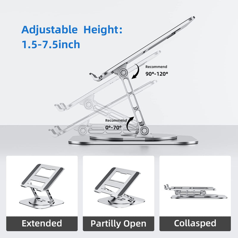 MCHOSE Laptop Stand with 360° Rotating Base, Foldable Adjustable Computer Holder, Ergonomic Design Compatible with MacBook Air Pro, Dell XPS, HP, Lenovo More 10-17" (A-Silver) A-Silver