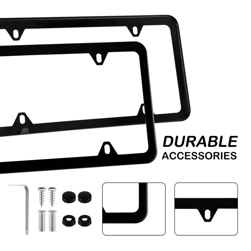 Alpmosn 2PCS Stainless Steel License Plate Frames, 4 Holes Car Licence Plate Covers with Screws Washers and Caps, Car Exterior Accessories, License Plate Holder for US Vehicles (Black) Black