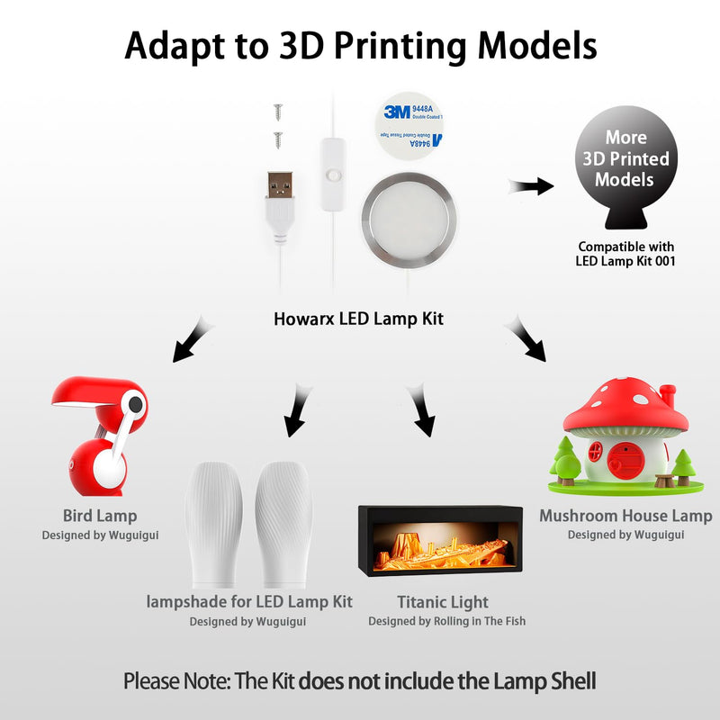 10 Set 3D Printer LED Lamp Kit 001, Compatible with Bambu lab H2D/A1/A1mini/P1S/P1P/X1C Makerworld Maker's Supply Hardware kit 5V USB Powered, 3000K Warm Light 10