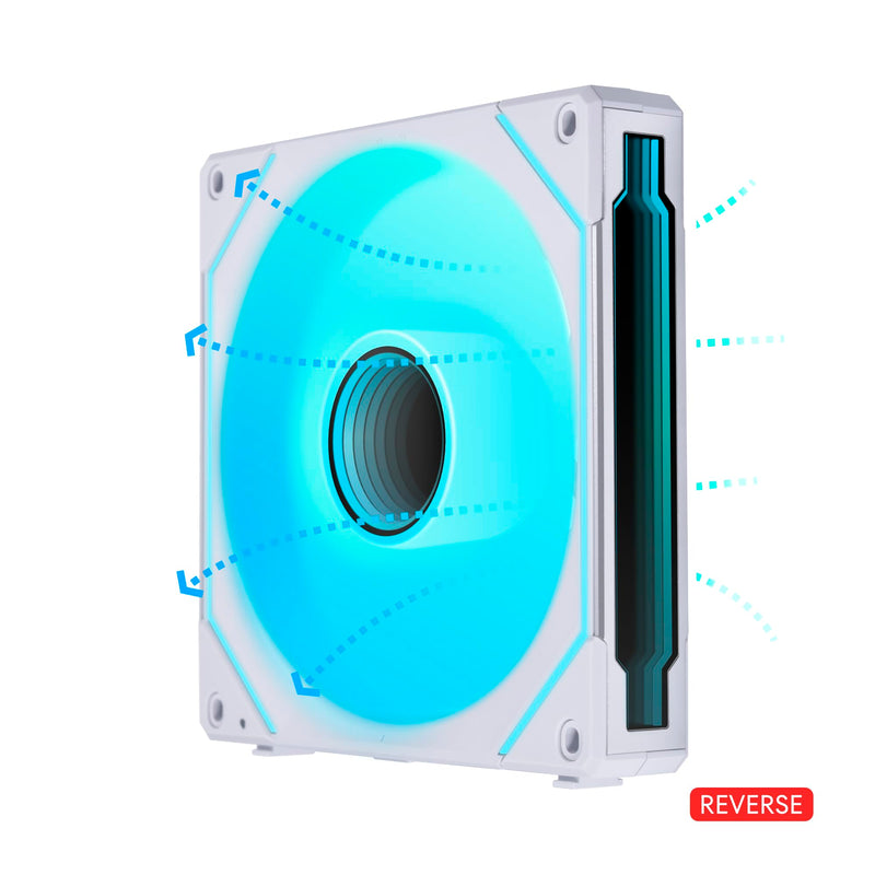 Lian Li UNI Fan SL-Infinity 140 Reverse Blade-Single Pack-ARGB Fan-Daisy-Chain Design-Infinity Mirror-Customizable Lighting Effects-Without Controller-White-(14RSLIN1W) SLIN140-R Reverse Single Pack White